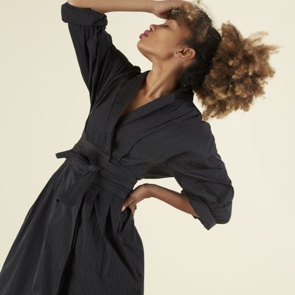 Odeeh Belted Pinstripe Wrap Dress - Picture 4 of 16